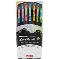 Pentel Hybrid Dual Metallic, etui met 7 rolschaatsen, gelinkt, metallic, pastelkleuren, K110