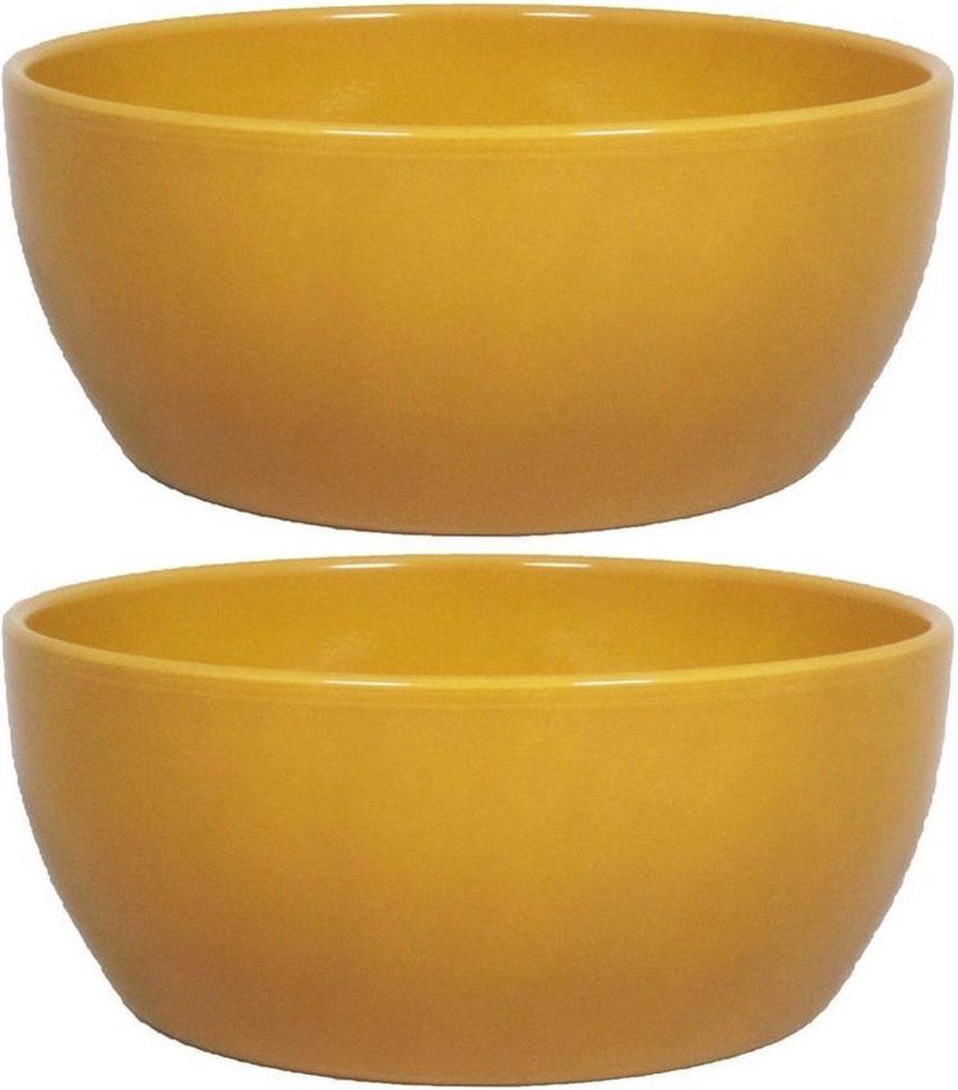 Floran 2x Bloempot Schaal Oker Geel Keramiek H9.5 x D22.5 cm - Binnen