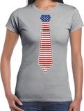 Bellatio Decorations Verkleed shirt voor dames - stropdas Amerika - grijs - supporter - themafeest XXL