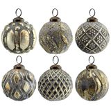 AuldHome Boerderij bal ornamenten (set van 6, zilvergrijs)