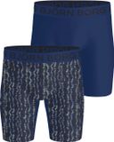 Björn Borg Sports Lightweight Long Boxers - microfiber heren boxers extra lange pijpen (2-pack) - donkerblauw - print