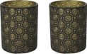 Countryfield Luxe theelichthouder - 2x stuks - Glas - Zwart/Goud - D10 x H12 cm