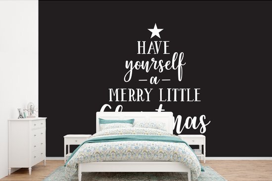 Nr1Wallpaper Behang - Fotobehang Quote Kerst Have yourself a merry little Christmas zwarte achtergrond - Breedte 525 cm x hoogte 350 cm