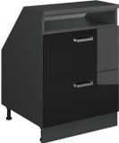 Vicco Rion Kast voor schuine wand – 60 x 81.6 cm met 2 laden, kastromp 60 cm diepte Zwart hoogglans