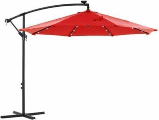 Segenn s Zomer Zweefparasol - LED-Verlichting op Zonne-Energie - UV-Bescherming - UPF 50+ - Buigbaar - Zwengel - Rood - 300 cm