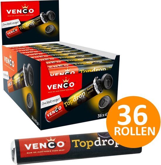 Venco Topdrop Hard Zoute Drop - 36 Rolls x 47g