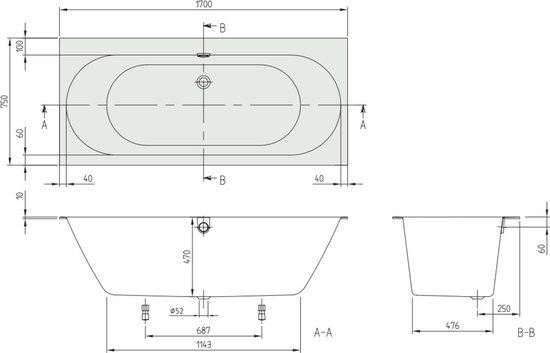 Villeroy & Boch Oberon 2.0 bad 170x75cm wit ubq170obr2dv01