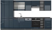 Vicco Fame-Line Complete keukeneenheid – 355 cm, WB Antraciet Donkerblauw hoogglans/antraciet