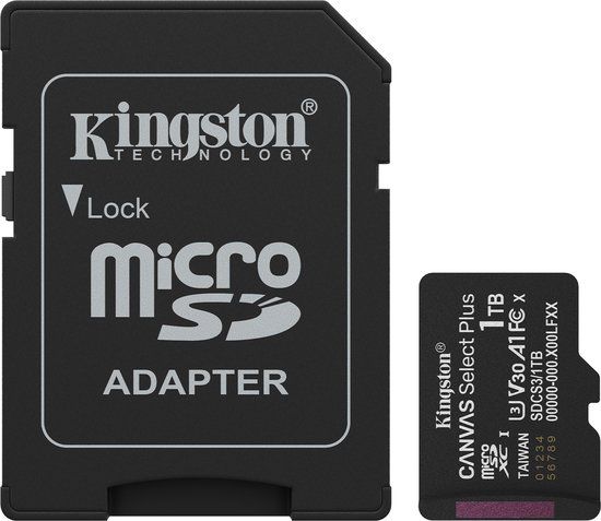 Kingston Technology 1TB microSDXC Canvas Select Plus Gen3 150MB/s A1 kaart + adapter