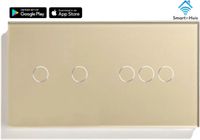 SmartinHuis Smart - 2x1 polig + Dimmer - Goud - Gehard glas