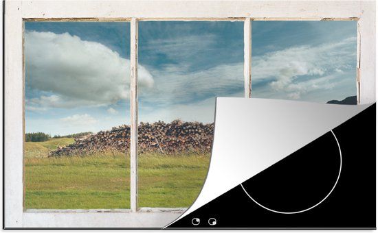 KitchenYeah® Inductie beschermer 77x51 cm - Doorkijk - Boomstronken - Wolken - Inductie kookplaat accessoire