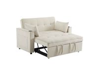 OKWISH Slaapbank - 137x83x80 cm - Vouwbare Slaapbank Met Drankhouders - Geschikt Voor Woonkamer En Slaapkamer - Fluweel - Beige