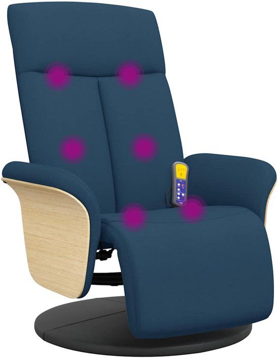 vidaXL Massagestoel verstelbaar met voetensteun stof blauw