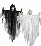 Merkloos / Sans marque Fiestas Guirca, S.L. Set van 2x stuks horror hangdecoratie spook/geest poppen zwart en wit 75 cm - Halloween decoratie