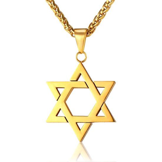 Mendes Heren Ketting Edelstaal David Ster Goudkleurig