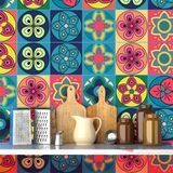 Ambiance Sticker Zelfklevende tegelmuurstickers voor keuken en badkamer - 9 vintage Azulejo tegelstickers met mozaïekornamenten - 9 stickers, 10x10cm