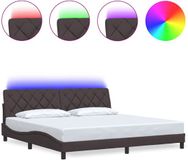 vidaXL Bedframe met LED, zonder matras, 200x200 cm, stof, donkerbruin
