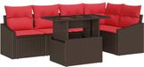 vidaXL Tuinbank - Set - 6 - st - Bruin - en - Rood - poly - rattan