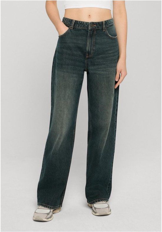 Urban Classics Ladies Regular Wide Leg Jeans Blauw Katoen
