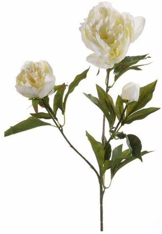 Kunstbloem pioenrozen tak 70 cm wit
