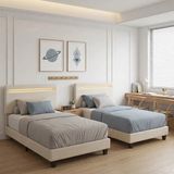 Bealife BF27 Bed - 90 x 200 cm - LED-verlichting - Hoofdbord en lattenbodem - Beige