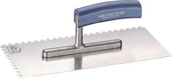 Jung Henkelmann plakspaan - gebogen greep - RVS - 6x6mm getand - 280x130mm