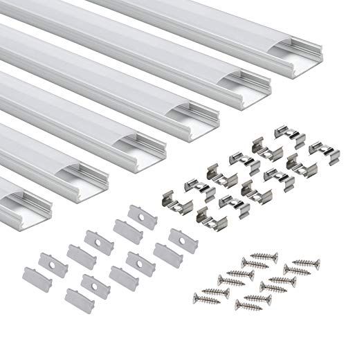 StarlandLed Led-profiel, 6 x 1 m, 6-delige set led-aluminium profiel, U-vorm met afdekking, eindkappen en montageclips voor ledstripverlichting