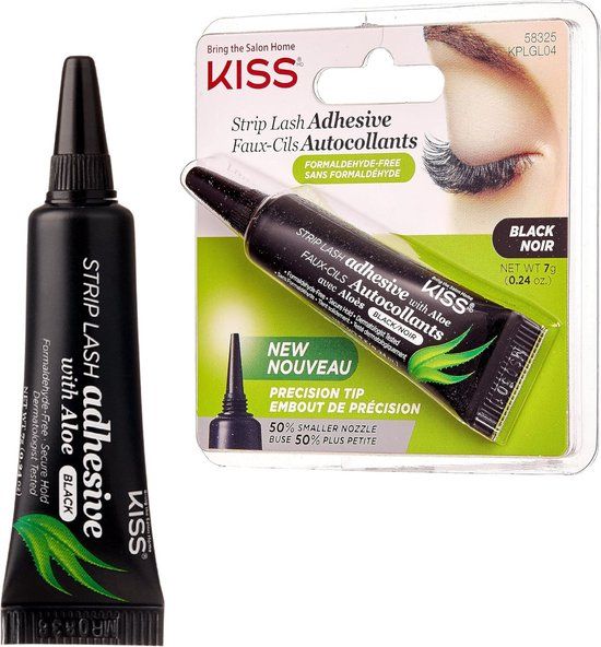 Kiss Wimperlijm Zwart met Aloe Vera – Latex Eyeliner Effect – sterke lijm voor wimperextensions