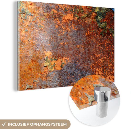 MuchoWow® Glass Painting 90x60 cm - Acrylic Glass Painting - Rust - Vintage - Steel - Iron - Industrial - Photo on Glass - Paintings