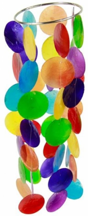 Yogi & Yogini Chakra windmobiel multi kleuren Capiz schelp klein - 10x35 cm - M