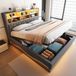 REDOM Opbergbed 180x200 cm – Linnen – Hydraulisch – LED & USB – Grijs