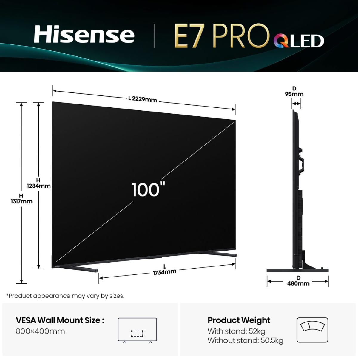 Hisense 100E7Q PRO / QLED screen / 100 inches / 2025