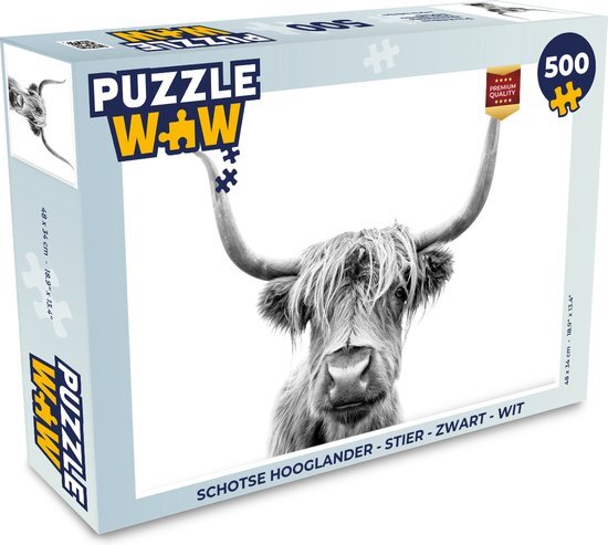 MuchoWow Puzzel Schotse hooglander - Stier - Zwart - Wit - Legpuzzel - Puzzel 500 stukjes