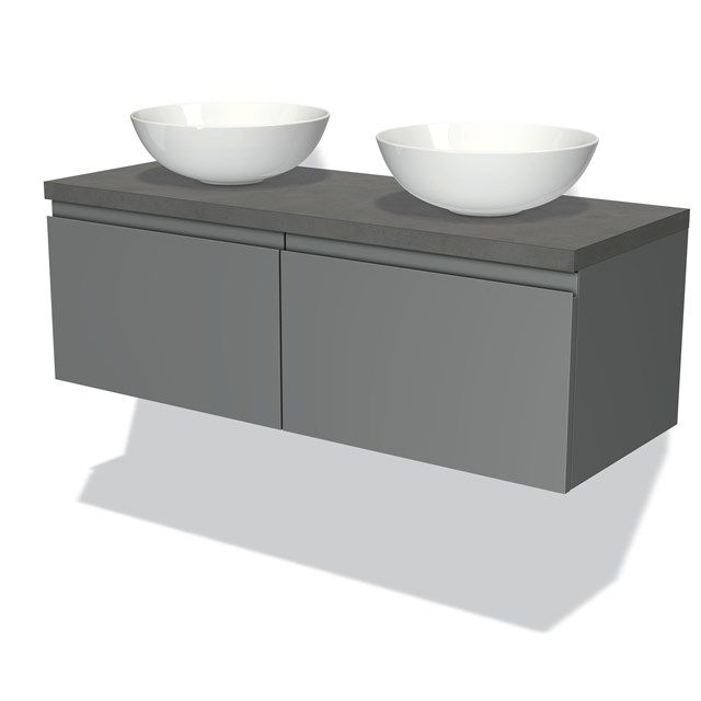 Maxaro Badkamermeubel Modulo Plato 120cm - Middengrijs - 2 Lades - Greeploos - Donkergrijs Beton Blad