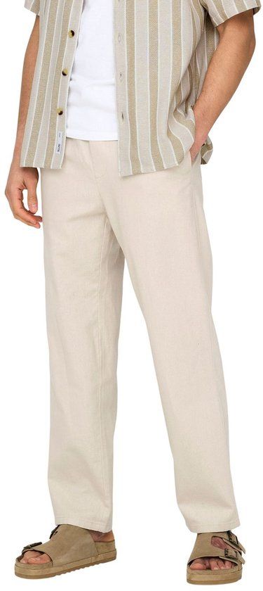 ONLY & SONS ONSSINUS LOOSE 0007 COT LIN PANT - Silver Lining - Loose Fit Broek