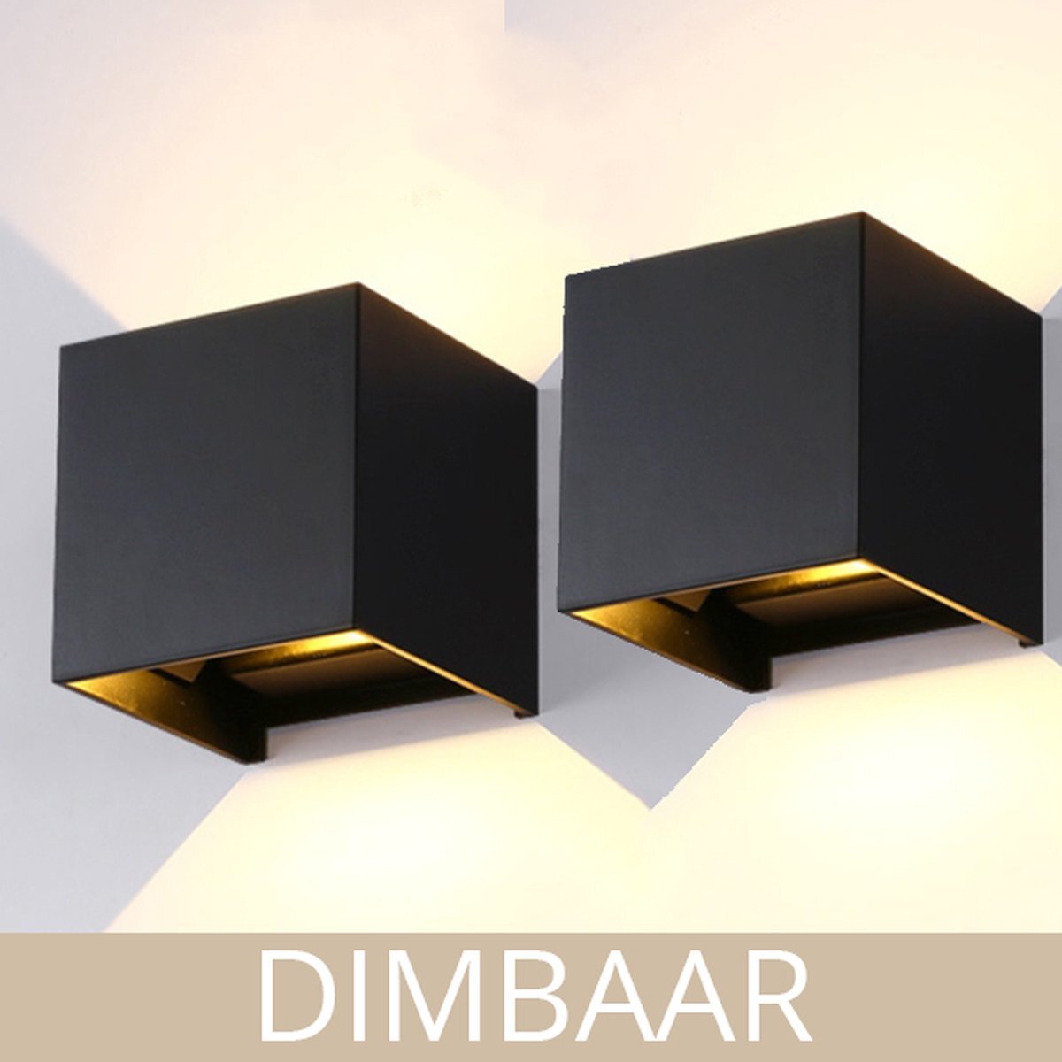 VikingLED 2x Zwarte wandlamp voor binnen en buiten - Dimbaar - buitenverlichting - buitenlamp - tweezijdig - up and down - design - 6 watt - 3000k warm wit - 10x10x10cm