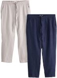 Next Heren Signature-broek van 100% linnen met elastische tailleband, set van 2 - Navy/Stone