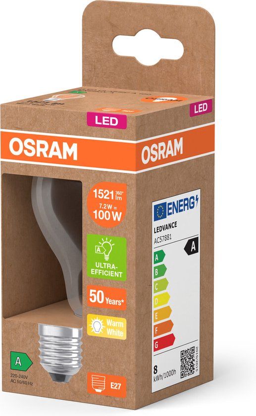 OSRAM LED Superstar Classic LED-lamp - A 100 - E27 - 7.2W - 2700K - Helder glas