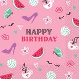 Riethmüller Servetten "Happy Birthday" roze, 33 cm x 33 cm, 16 stuks
