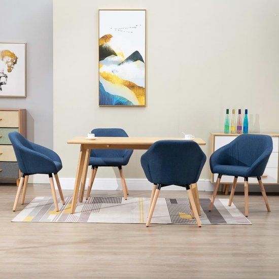 vidaXL Eetkamerstoelen 4 stuks stof blauw