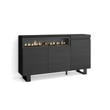 Skraut Home Dressoir, Opbergkast, Buffetkast, Sideboard, 150x87x35cm, 3 Deuren, Elektrische haard, Industrieel design, Moderne stijl, Zwart