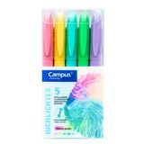 Campus Markeerstiften pastel, marker met afgeschuinde punt, verpakking met 5 highlighter pennen in pastelkleuren, markeerstift op waterbasis (verpakking van 5 pastelkleuren)