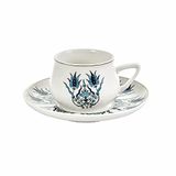 KARACA - Iznik - Koffieset - Koffieservies voor 6 personen, 90 ml, 6 espressokopjes en 6 schoteltjes, robuuste mok, traditionele Turkse koffiekopjes, cappuccino koffieset, porselein presentatie