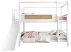 Étagère murale en bois pour enfants et adolescents - Deux lits simples - Toboggan - Escalier avec rangement - Barrières de sécurité - Blanc