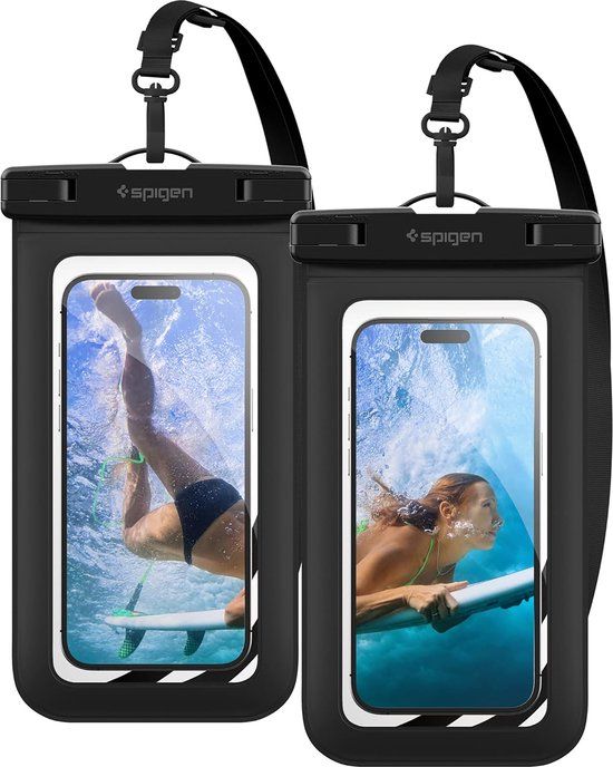 Spigen Universeel Waterdicht Telefoonhoesje Geschikt Voor Toestellen Tot 6.9 Inch - IPX8 Waterbestendig Hoesje - Zwart - 2 Pack