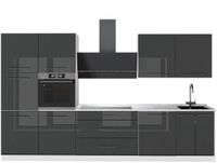 Vicco Complete keukeneenheid Fame-Line, Antraciet Hoogglans/Wit, 340 cm, WB Marmer