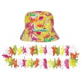 Hawaii party kostuum - bucket hoed - bloemenslinger kleurenmix - Adultes - zomer - strandvibes - tropisch