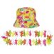 Hawaii party kostuum - bucket hoed - bloemenslinger kleurenmix - Adultes - zomer - strandvibes - tropisch