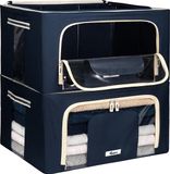 4CONVY Starre opvouwbare kledingopbergbox met metalen frame, blauw, 2 stuks