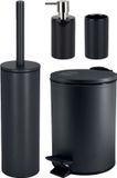 Spirella Badkamer accessoires set - WC-borstel/pedaalemmer/zeeppompje/beker - metaal/keramiek - zwart